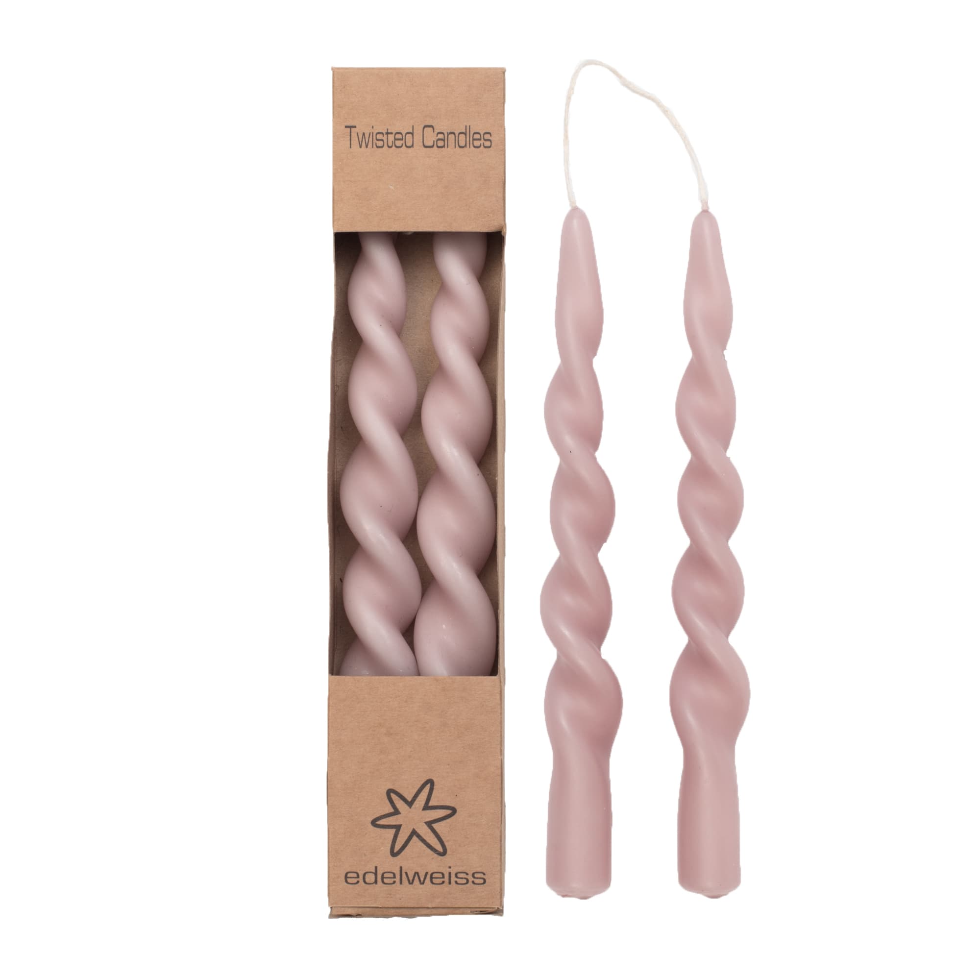 Bilde av Twisted Candles 2stk i eske, 2,2x24 Misty Rose